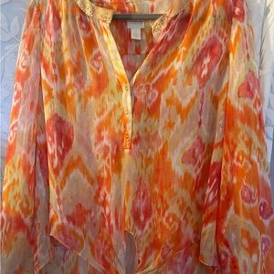 Chico's Orange and Pink Patterned Blouse